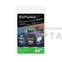 MicroSD  64GB  Exployd Class 10 Vision UHS-I U V30 (95 Mb/s) + SD адаптер