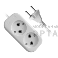 Удлинитель DEFENDER B220 2 гнезда, 5 метров, 10А/2200Вт, без заземления, ПВС 2х1,0мм, белый (1/40)